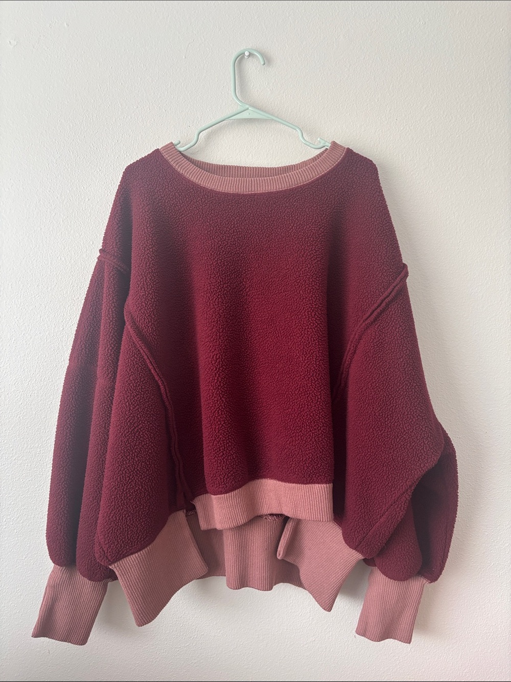 We The Free by Free People Camden Red Fleece Sweatshirt oversized boxy size L - Picture 3 of 7